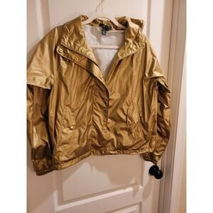 Vintage Ralph Lauren Gold Zip And Snap Windbreaker Hooded Jacket Size Medium